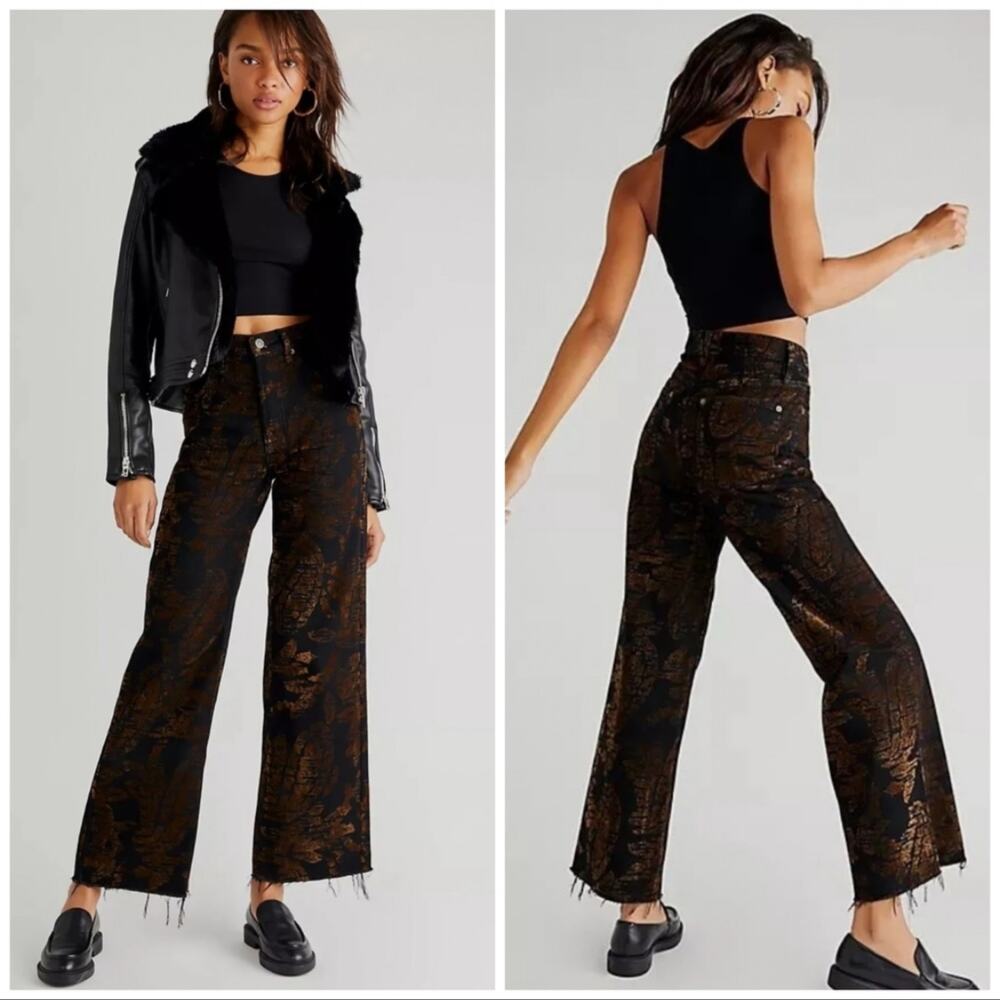 NEW Free People Annabelle Flocked Velvet  Burnout Detail Jeans Size 28 - Picture 3 of 7